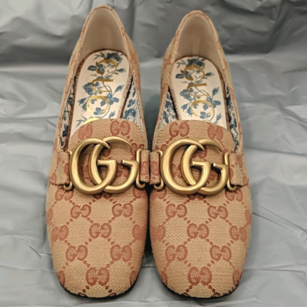 GUCCI Double logo - Victorie Canvas Mid Heel Pump